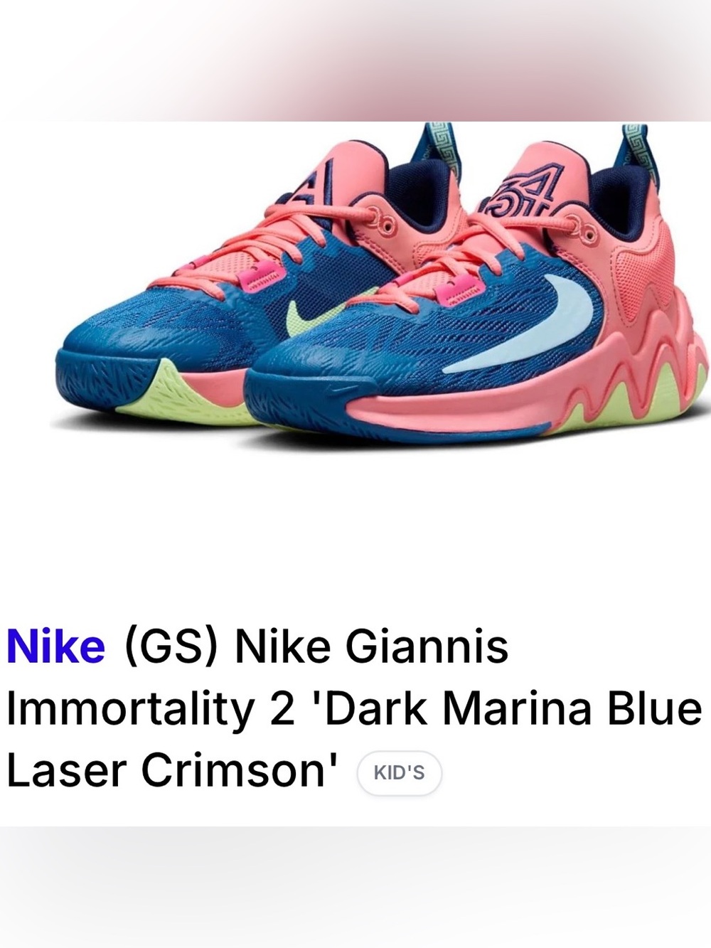 Nike Kids Giannis Immortality 2 - Blue & Pink with Neon Green Accents
